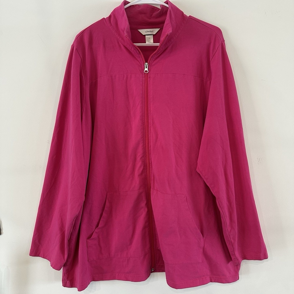 Women's‎ CJ Banks Hot Pink Zip Up Sweatshirt Jacket Cotton Hooded Plus 2X